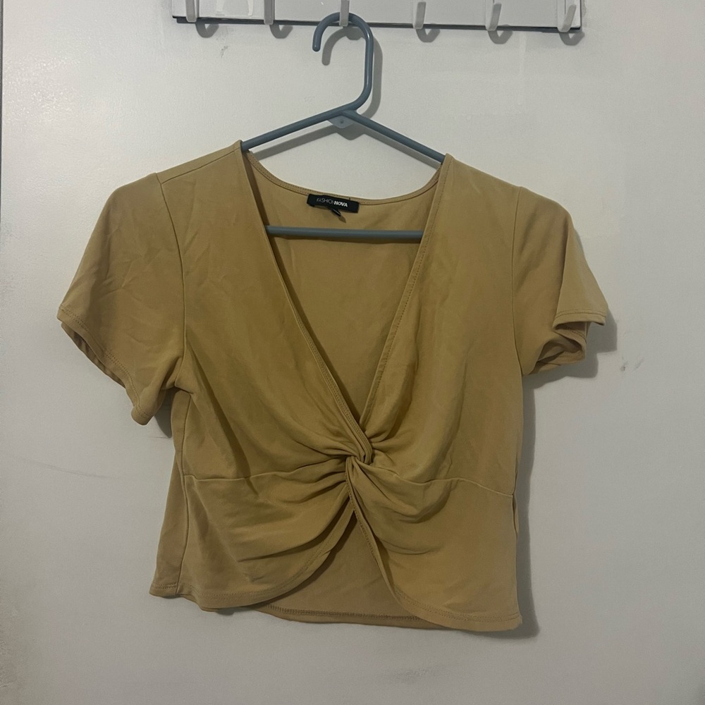 Yellow Beige Twisted front crop top